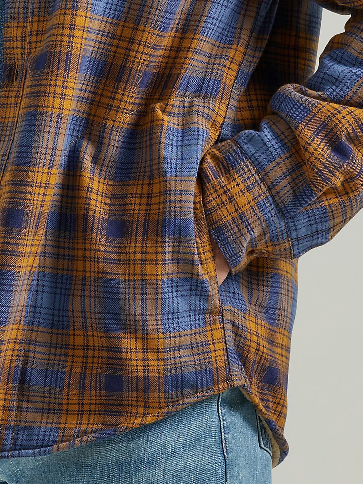 Men's Heavyweight Sherpa Lined Plaid Shirt Jacket in Vintage Indigo