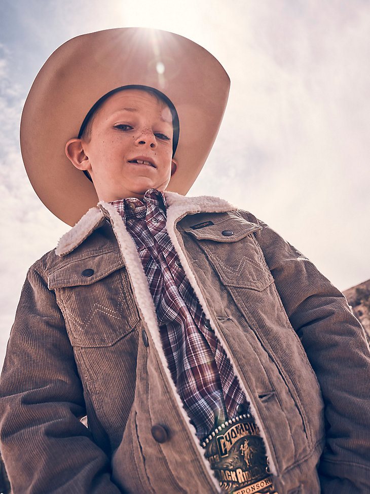 Boy's Wrangler Cowboy Cut Sherpa Lined Corduroy Jacket in Nomad