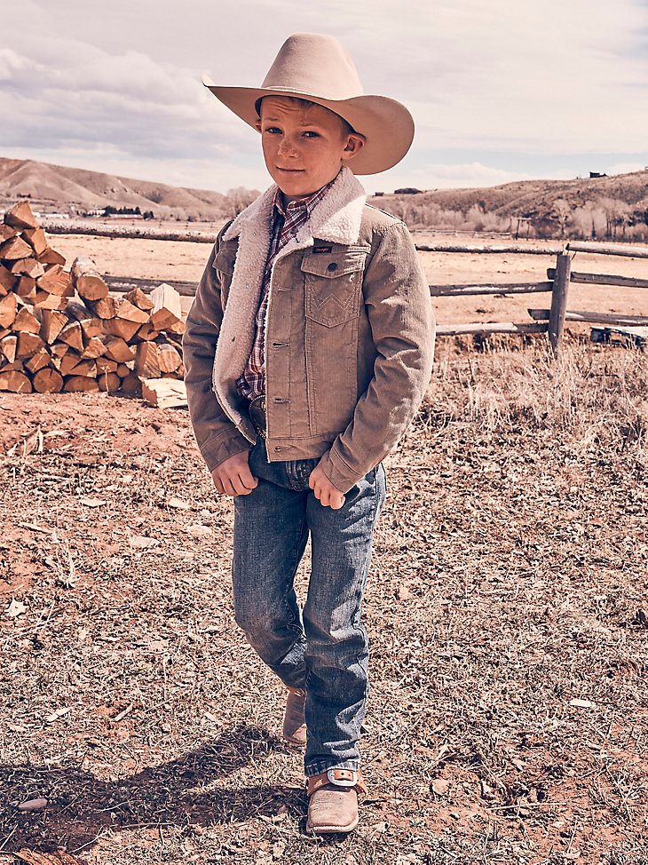 Boy's Wrangler Cowboy Cut Sherpa Lined Corduroy Jacket in Nomad