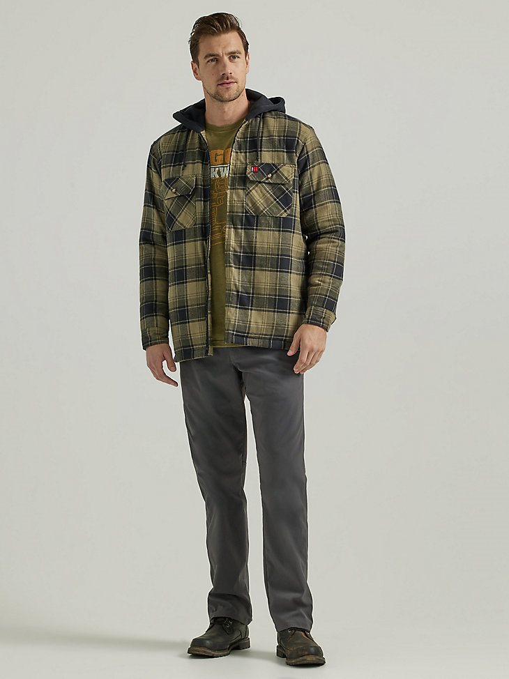 Wrangler RIGGS Workwear Long Sleeve Hooded Flannel Work Jacket in Green