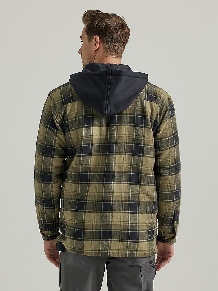 Wrangler RIGGS Workwear Long Sleeve Hooded Flannel Work Jacket in Green