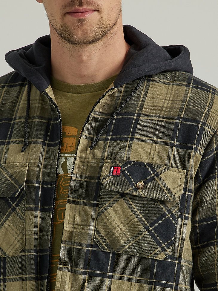 Wrangler RIGGS Workwear Long Sleeve Hooded Flannel Work Jacket in Green