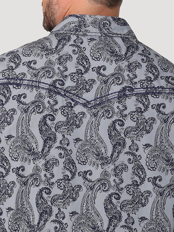 Men's Rock 47 by Wrangler Long Sleeve Embroidered Yoke Western Snap Shirt in Navy Wave
