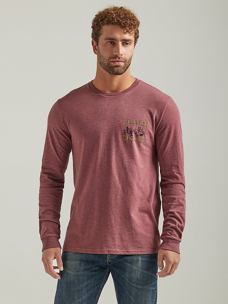 Men's Wrangler Long Sleeve Coyote Back Graphic T-Shirt in Burgundy Heather