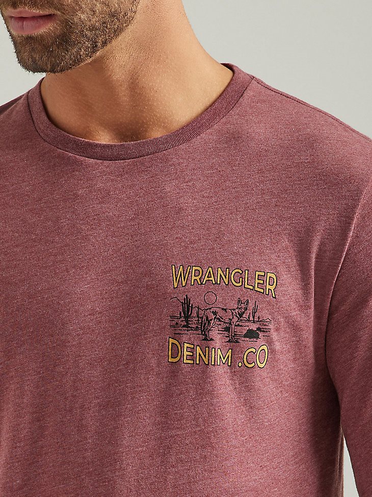 Men's Wrangler Long Sleeve Coyote Back Graphic T-Shirt in Burgundy Heather
