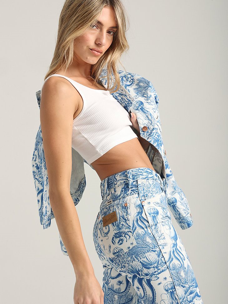 Women's Nautical Print Wanderer Flare Jean in Sailing Seven Seas