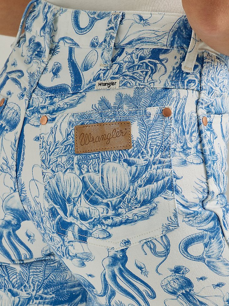 Women's Nautical Print Wanderer Flare Jean in Sailing Seven Seas