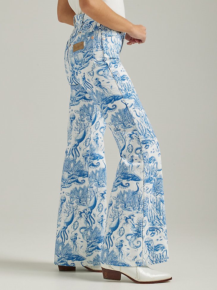 Women's Nautical Print Wanderer Flare Jean in Sailing Seven Seas