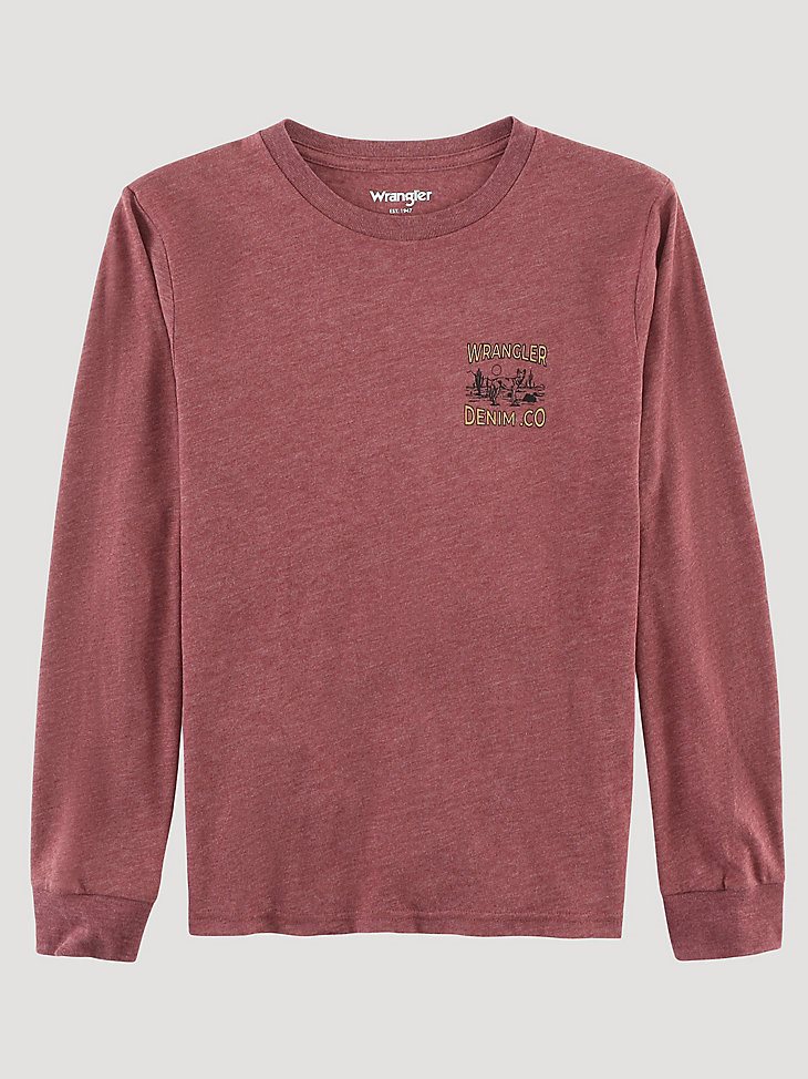 Boy's Wrangler Long Sleeve Coyote Back Graphic T-Shirt in Burgundy Heather