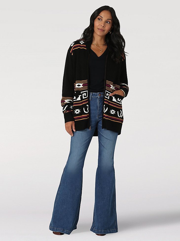 Women's Wrangler Cowboy Full Zip Cardigan in Black Beauty