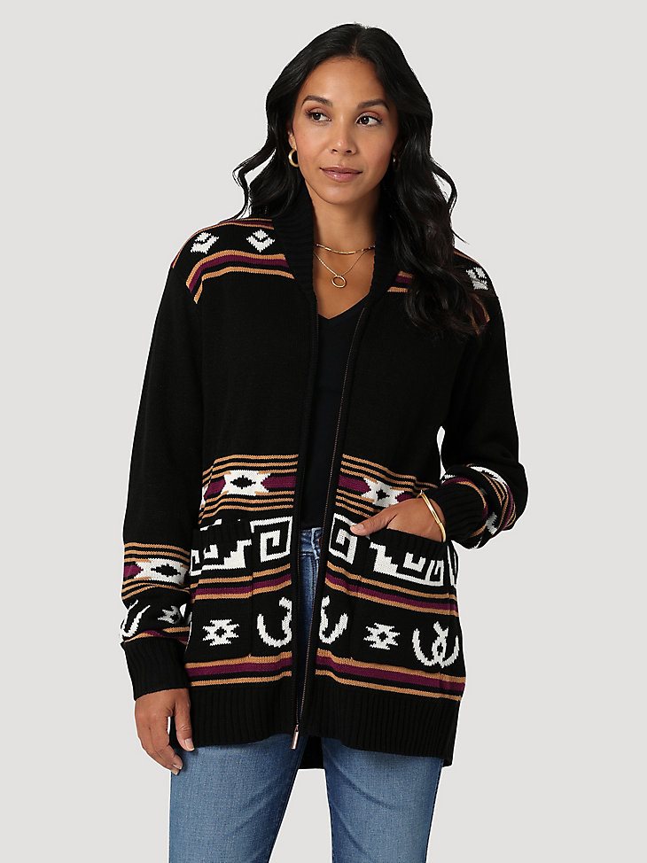 Women's Wrangler Cowboy Full Zip Cardigan in Black Beauty