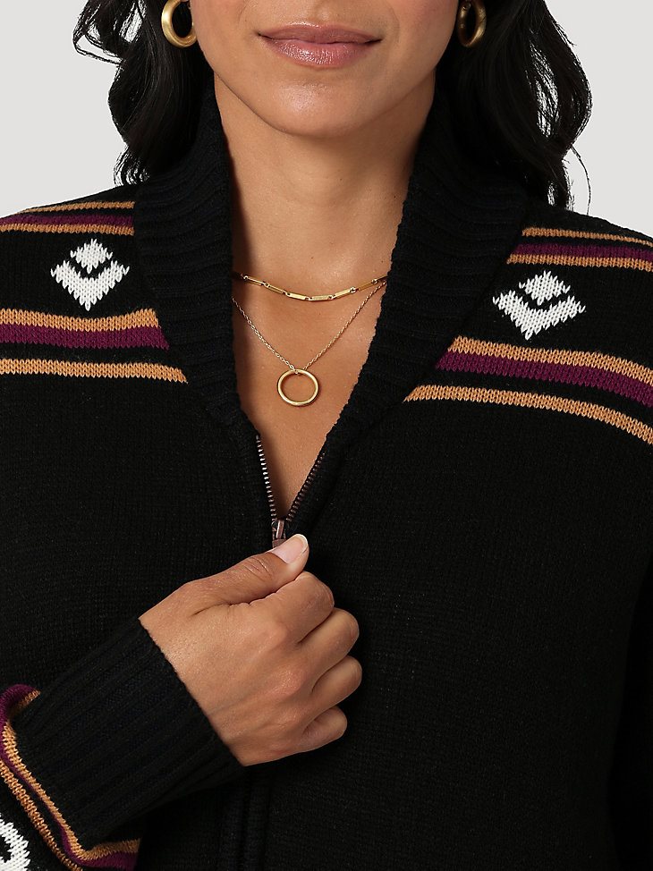 Women's Wrangler Cowboy Full Zip Cardigan in Black Beauty