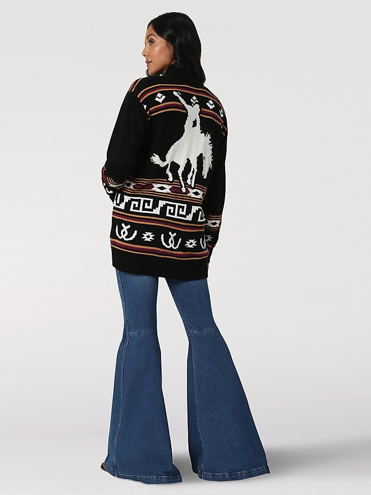 Women's Wrangler Cowboy Full Zip Cardigan in Black Beauty