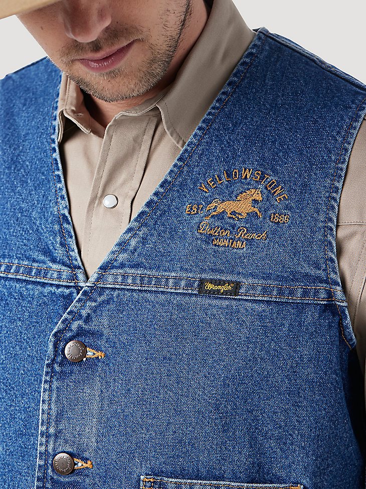 Wrangler x Yellowstone Stonewash Denim Vest in Stonewash