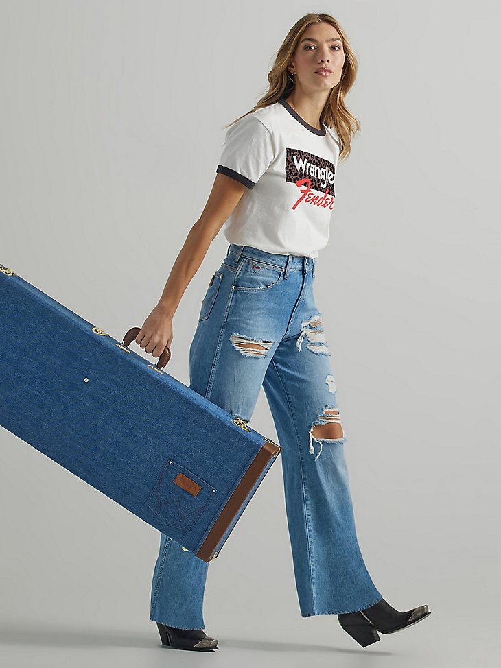 Wrangler x Fender Women's Loose Destructed Mom Jean in Light Wash