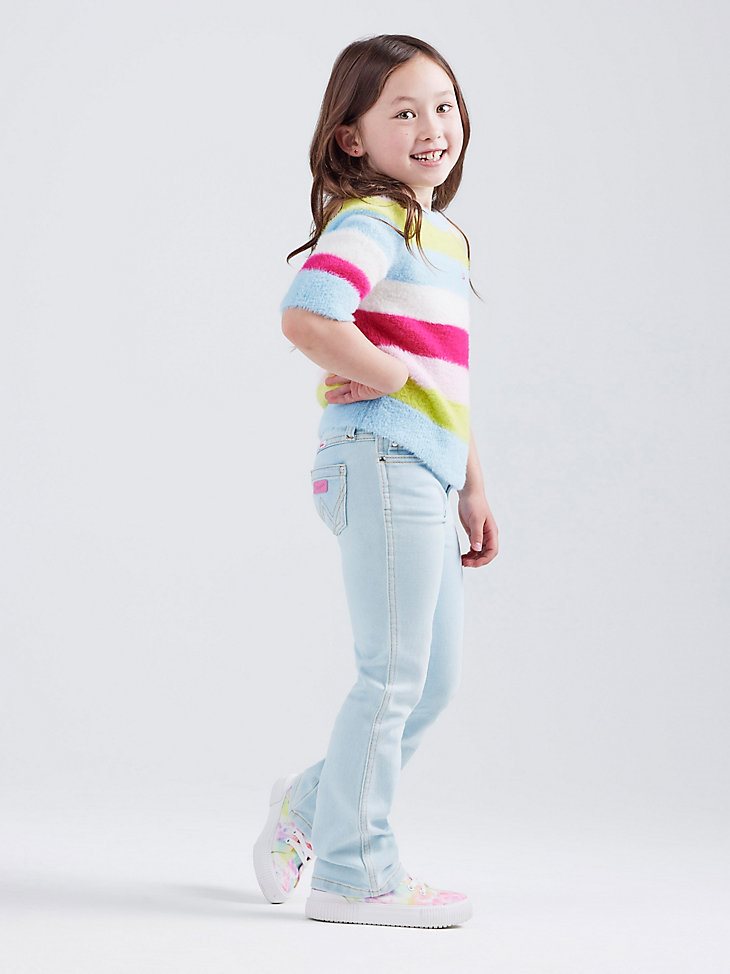 Wrangler x Barbie Girl's Fuzzy Sweater in Rainbow Stripe