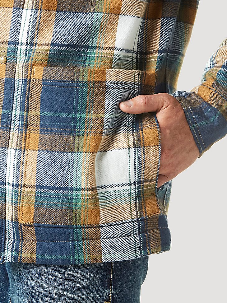 Men's Wrangler Sherpa Lined Flannel Shirt Jacket in Blue Spruce
