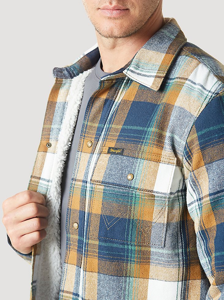 Men's Wrangler Sherpa Lined Flannel Shirt Jacket in Blue Spruce