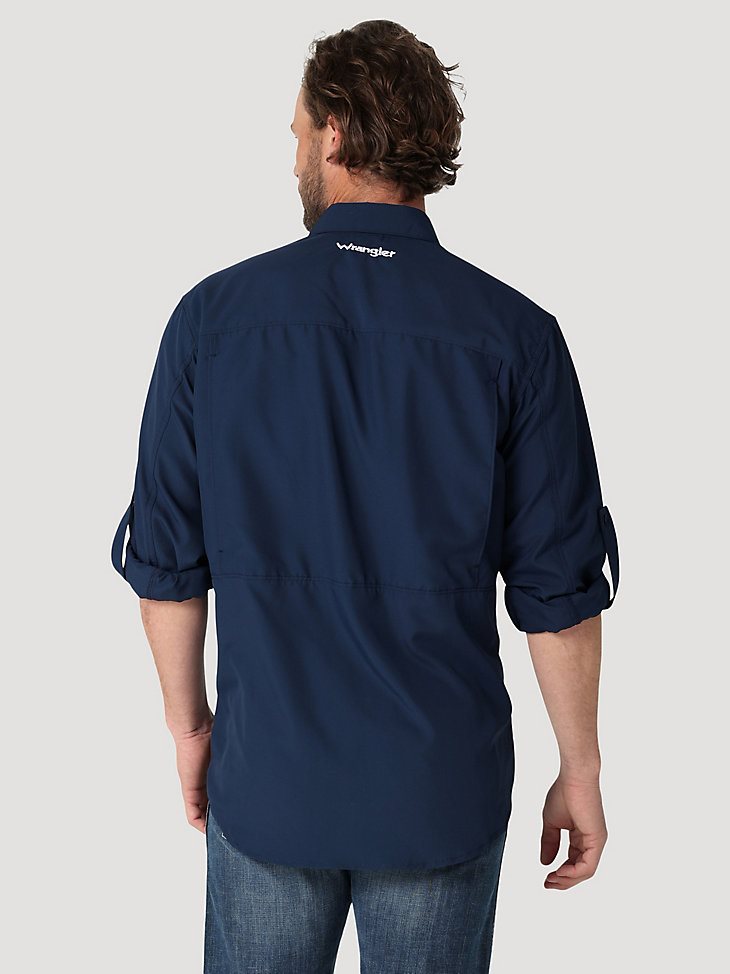 Men's Wrangler Performance Button Front Long Sleeve Solid Shirt in Pageant Blue