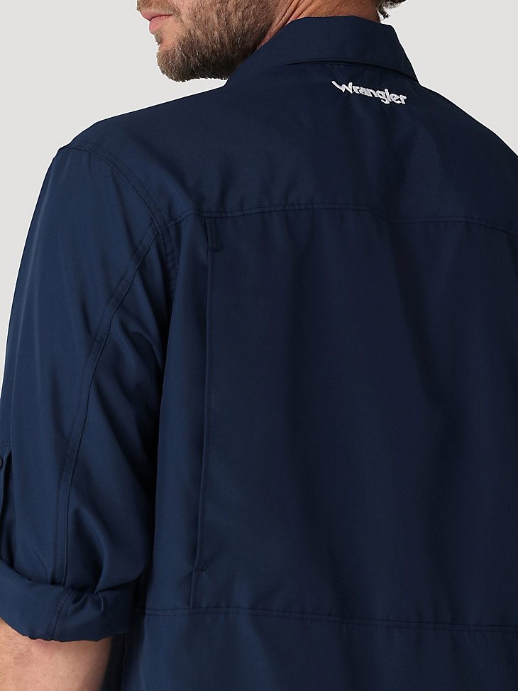 Men's Wrangler Performance Button Front Long Sleeve Solid Shirt in Pageant Blue