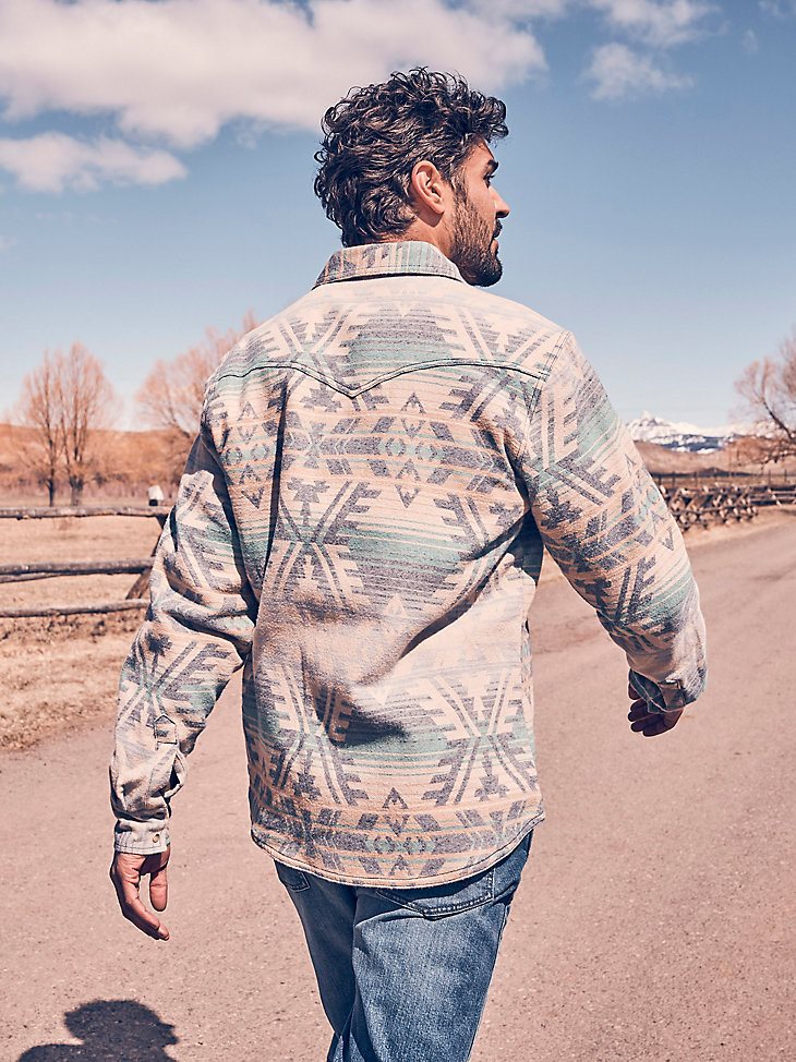 Men's Wrangler Retro Premium Jacquard Snap Shirt Jacket in Deep Lake