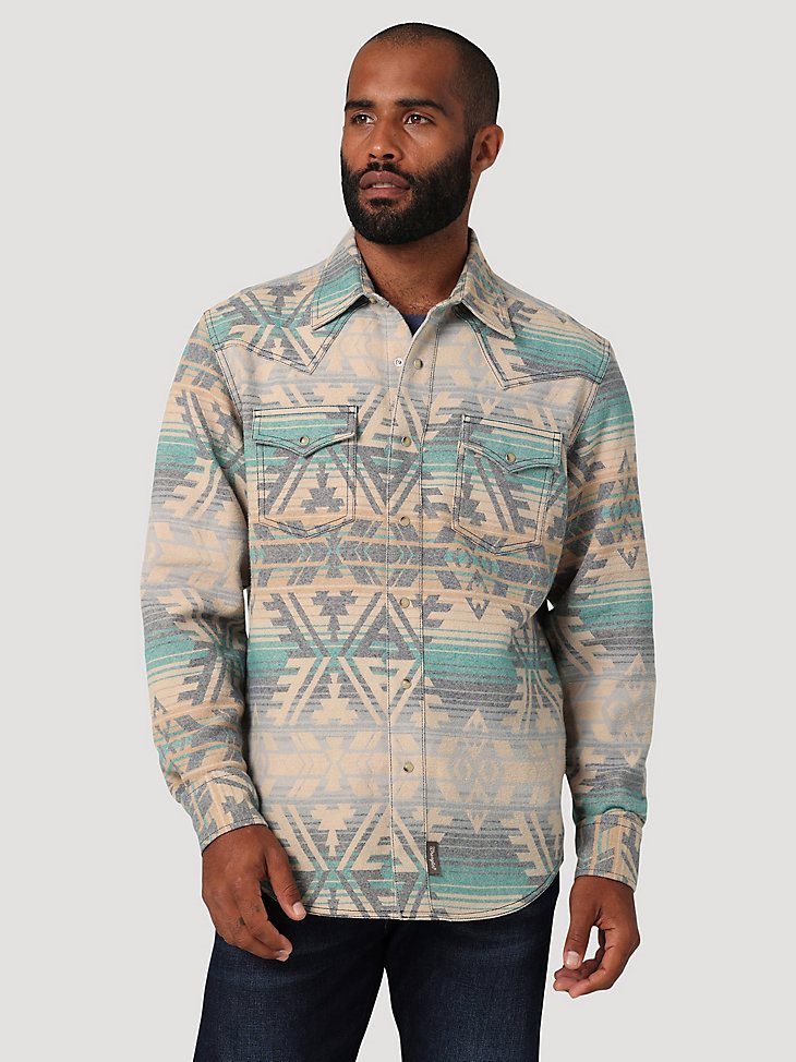 Men's Wrangler Retro Premium Jacquard Snap Shirt Jacket in Deep Lake