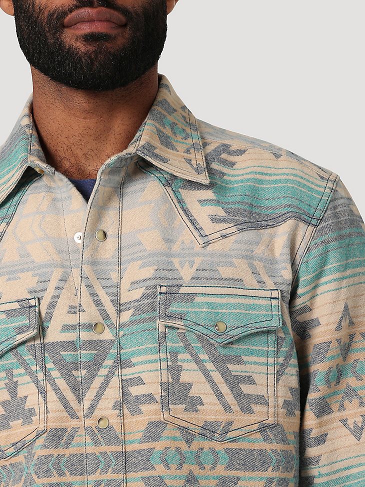 Men's Wrangler Retro Premium Jacquard Snap Shirt Jacket in Deep Lake