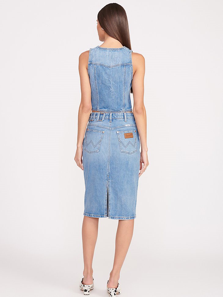 Wrangler + STAUD The Pencil Skirt in Mid Blue