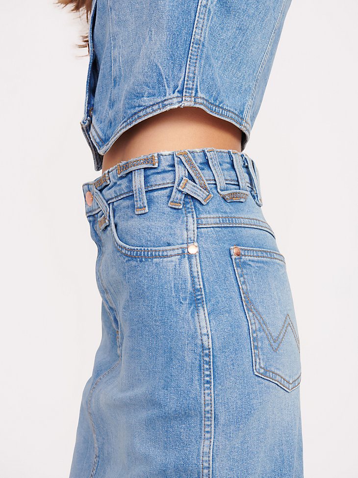 Wrangler + STAUD The Pencil Skirt in Mid Blue