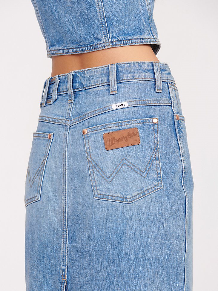 Wrangler + STAUD The Pencil Skirt in Mid Blue
