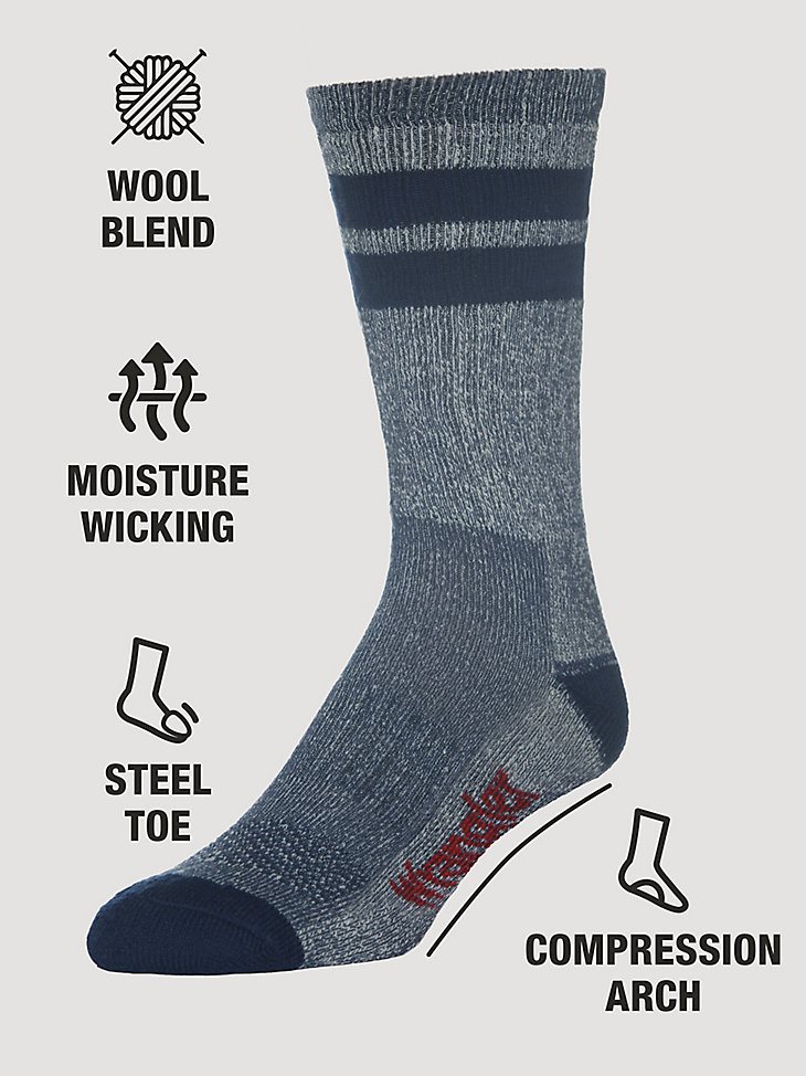 Men's Wool Stripe Work Socks (3-pack) in Navy