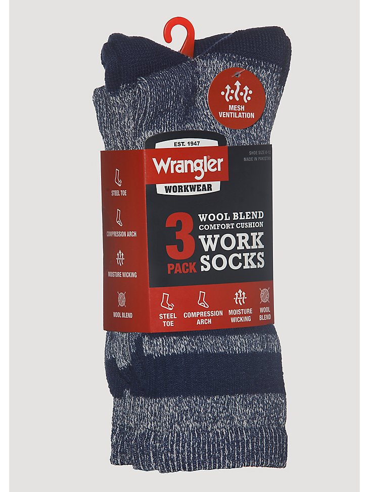 Men's Wool Stripe Work Socks (3-pack) in Navy
