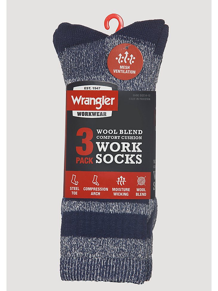 Men's Wool Stripe Work Socks (3-pack) in Navy