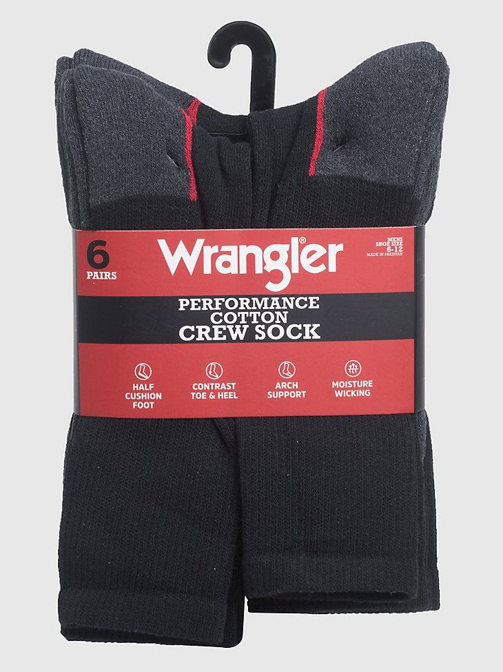 Men's Wrangler Cushioned Crew Socks (6-Pack) in Black
