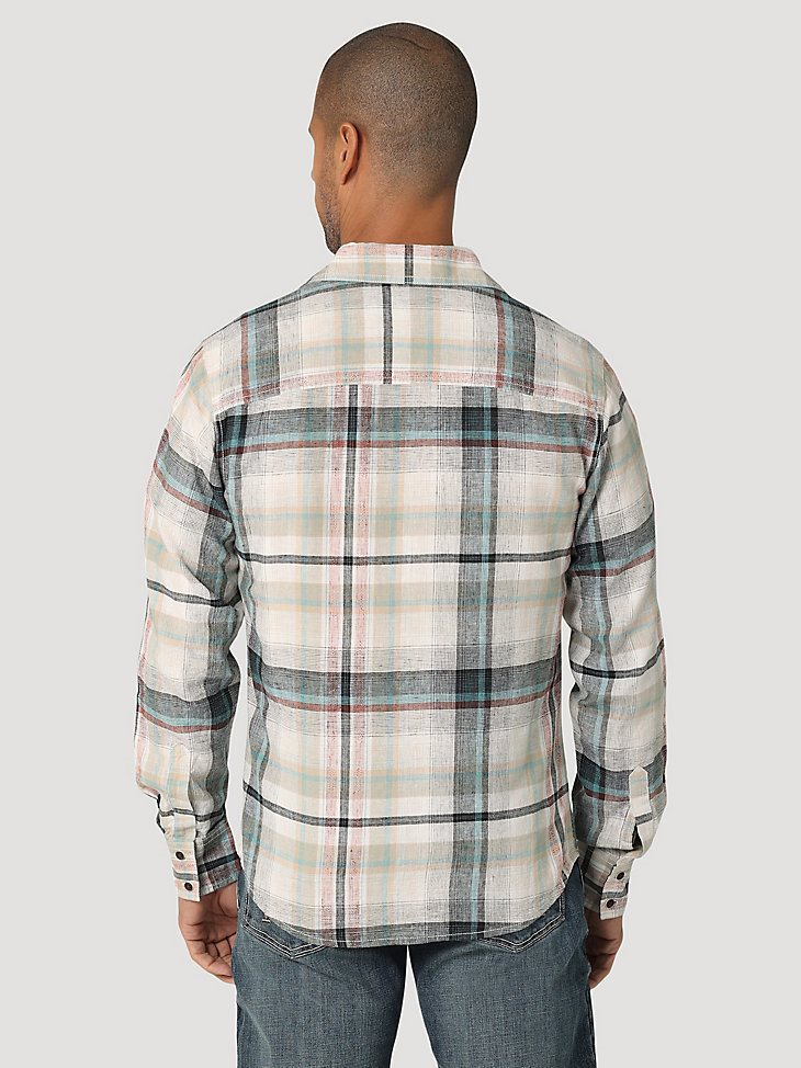Men's Wrangler Retro Premium Long Sleeve Button Down Plaid Shirt in Off White