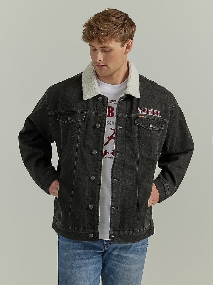 Men's Wrangler Collegiate Sherpa Lined Denim Western Jacket in University of Alabama