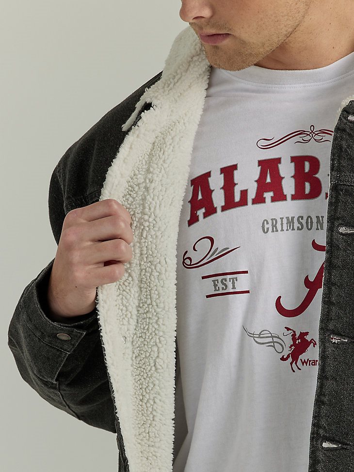 Men's Wrangler Collegiate Sherpa Lined Denim Western Jacket in University of Alabama