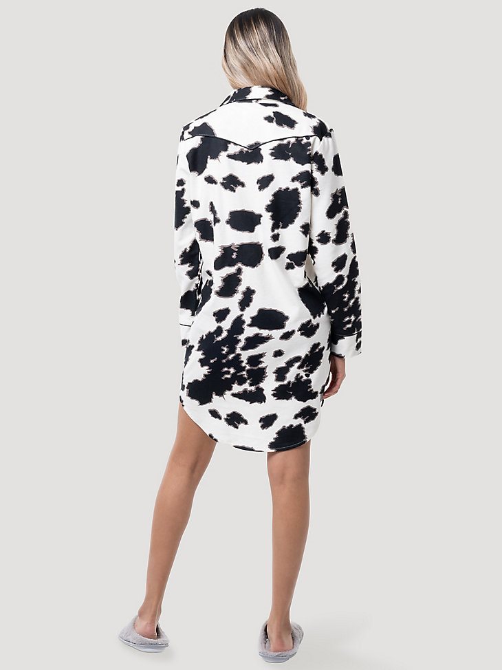 Women's Cow Print Sleep Shirt in Black/White