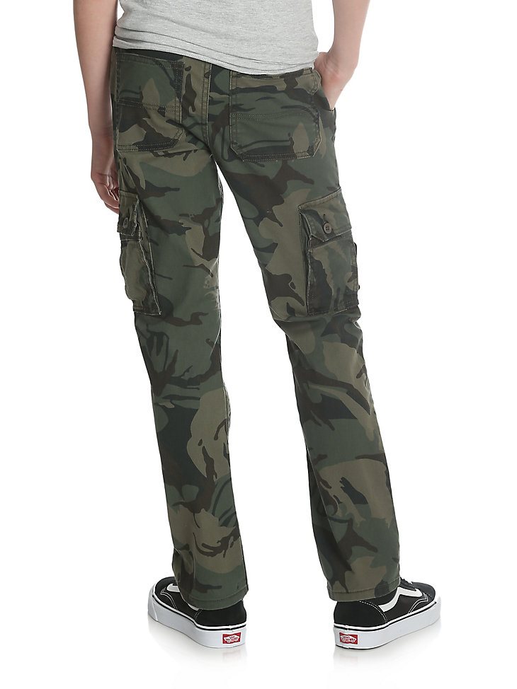 Boy's Slim Straight Stretch Cargo Pant (8-16) in Forest Green Camo