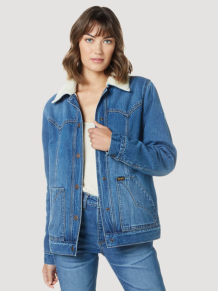 Women's Wrangler Sherpa Lined Denim Barn Jacket in Denim
