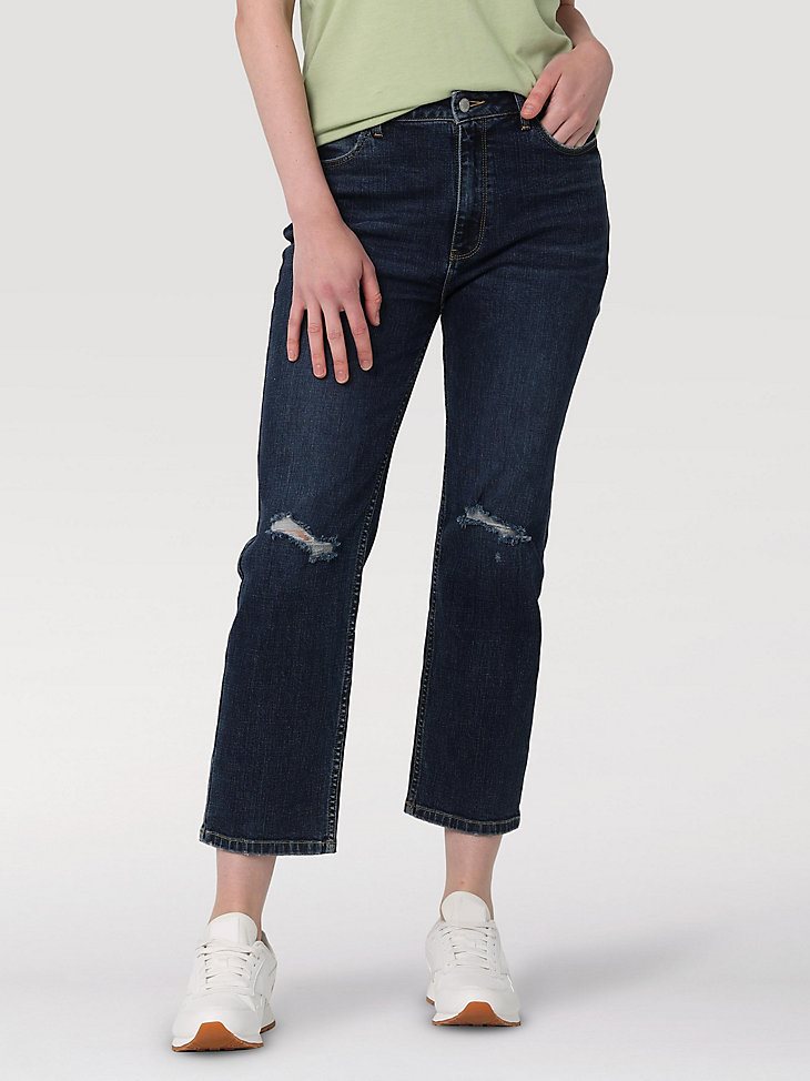 Women's High Rise Rodeo Straight Crop in Dark Mid Shade