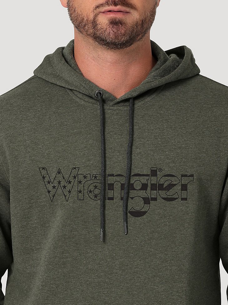 Men's Wrangler Stars and Stripes Logo Pullover Hoodie in Deep Depths Heather