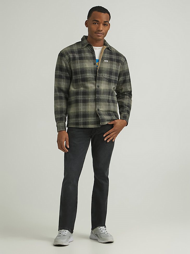 Men's Sherpa Lined Plaid Overshirt in Deep Depths Green