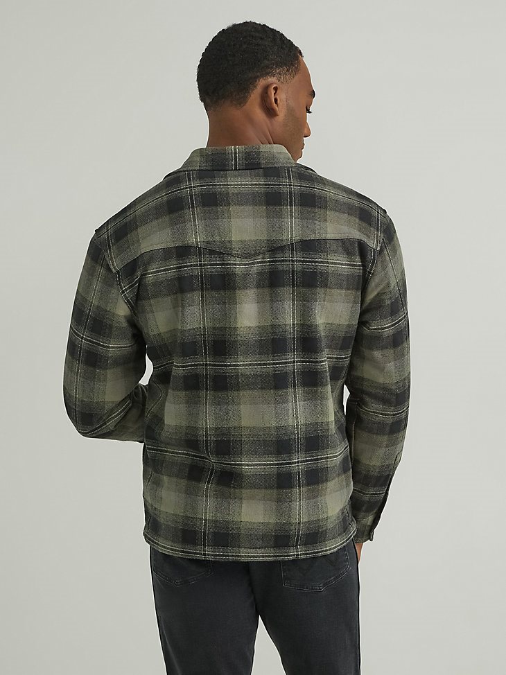 Men's Sherpa Lined Plaid Overshirt in Deep Depths Green