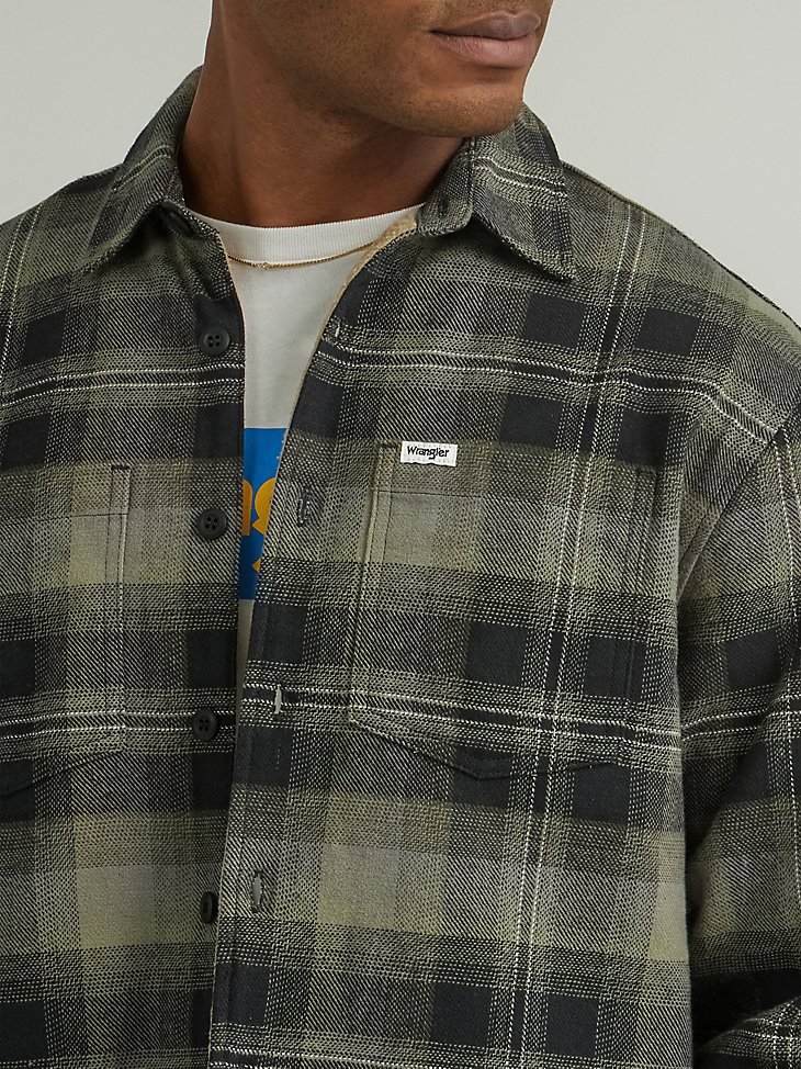 Men's Sherpa Lined Plaid Overshirt in Deep Depths Green