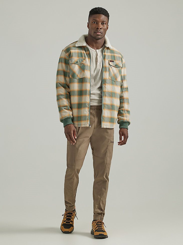 ATG by Wrangler Men's Sherpa Lined Flannel Shirt Jacket in Cactus