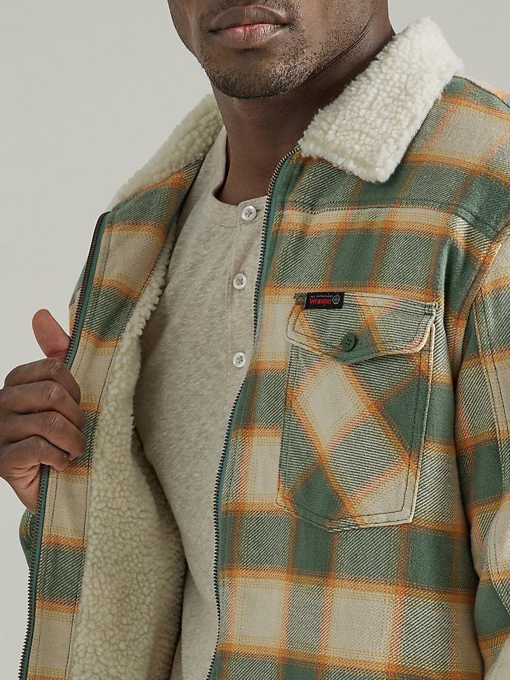 ATG by Wrangler Men's Sherpa Lined Flannel Shirt Jacket in Cactus