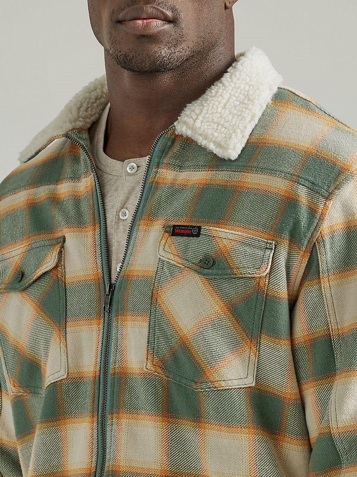 ATG by Wrangler Men's Sherpa Lined Flannel Shirt Jacket in Cactus