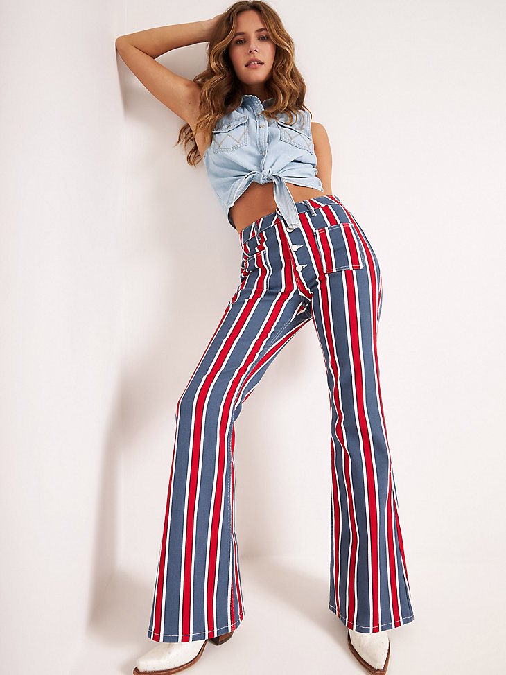 Women's Americana High Rise Folklore Flare Jean in Blue Stripe