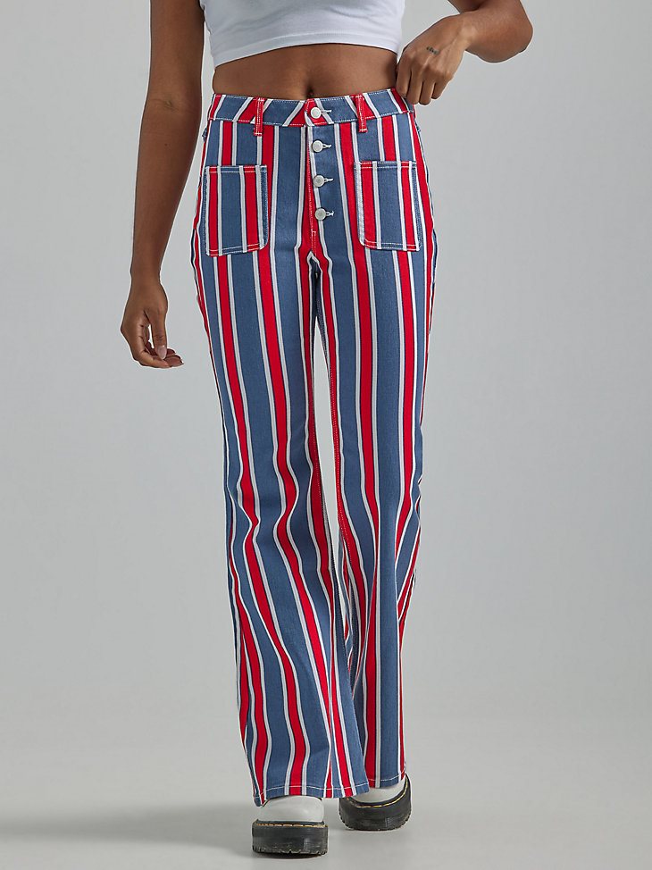 Women's Americana High Rise Folklore Flare Jean in Blue Stripe